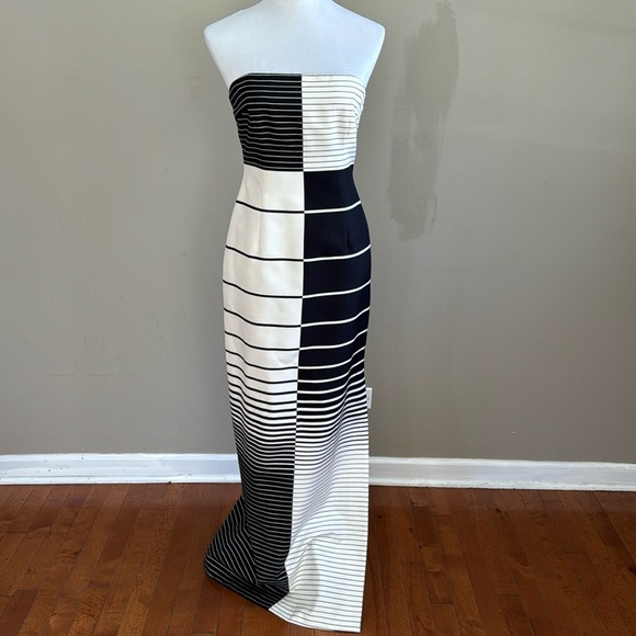 David Meister Dresses & Skirts - David Meister Black and White Graduating Stripe Silk Strapless Maxi Dress Size 4